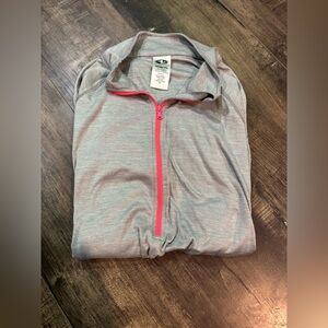 Gray Quarter-Zip Pullover with Pink Accents